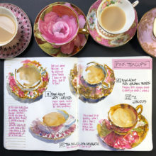 Pink teacups Liz Steel