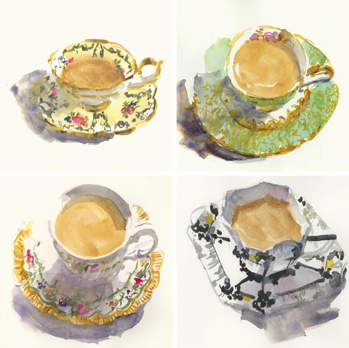 Retro Simple Line Trims Ceramic Afternoon Tea Coffee Latte Cups