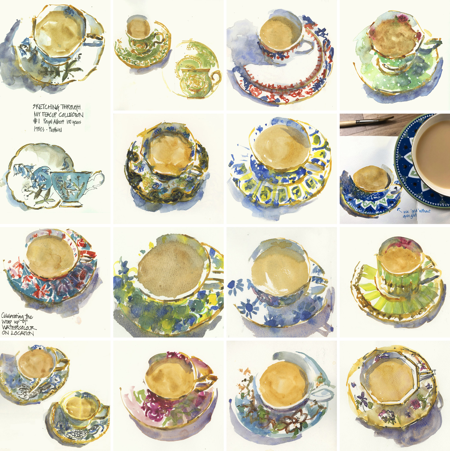 My Entire Teapot Collection - in coloured pencils - Liz Steel : Liz Steel