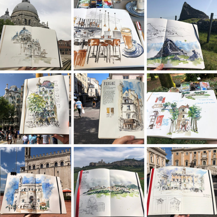 Watercolor travel sketchbook tour + art supplies for travel journaling 