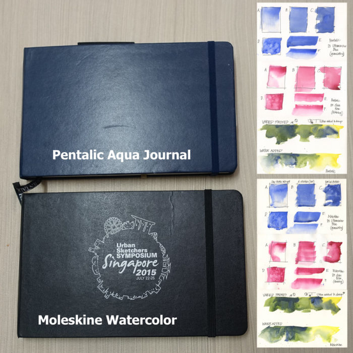 Sketchbook Review Pentalic Aqua Journal compared with Moleskine Watercolor Notebook Liz Steel Liz Steel