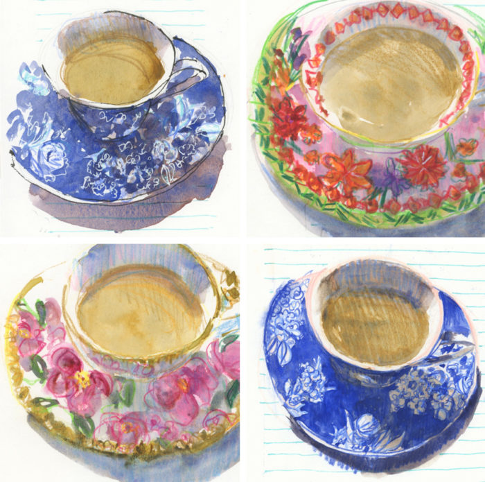 My Entire Teapot Collection - in coloured pencils - Liz Steel : Liz Steel