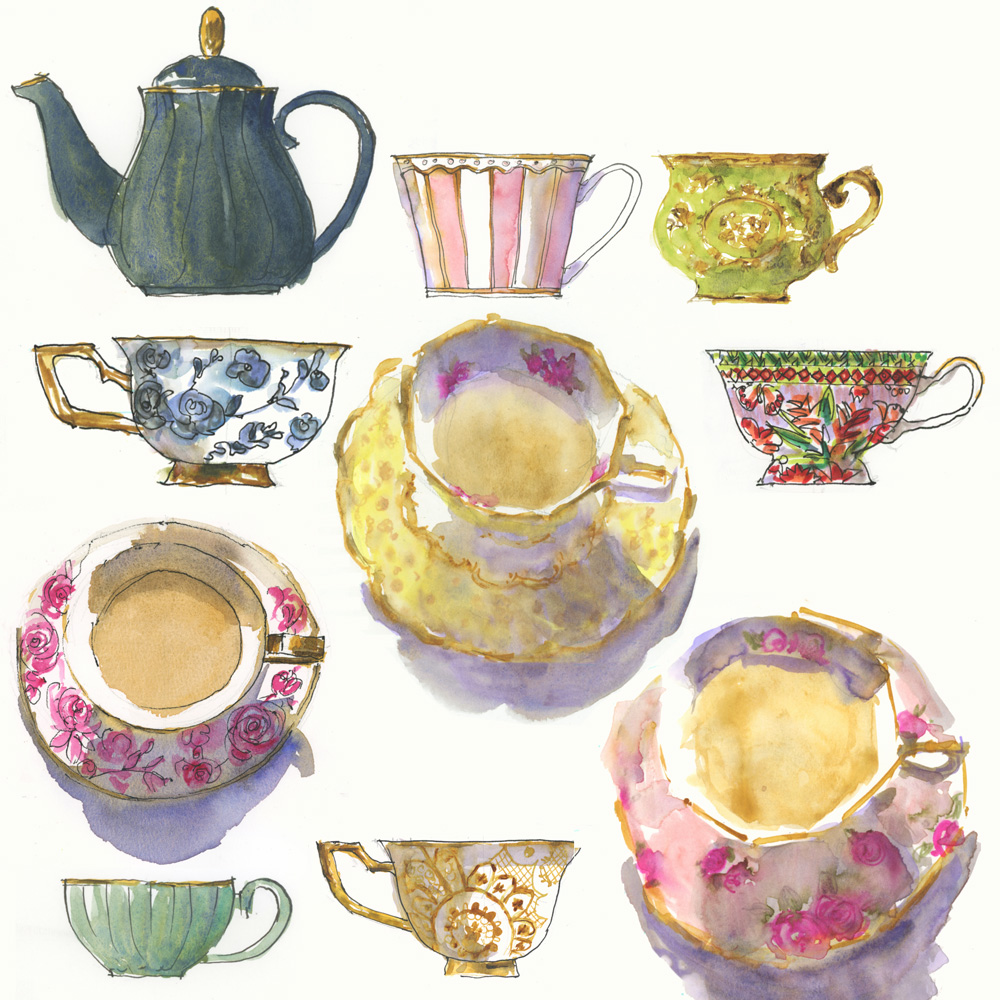 My Entire Teapot Collection - in coloured pencils - Liz Steel : Liz Steel