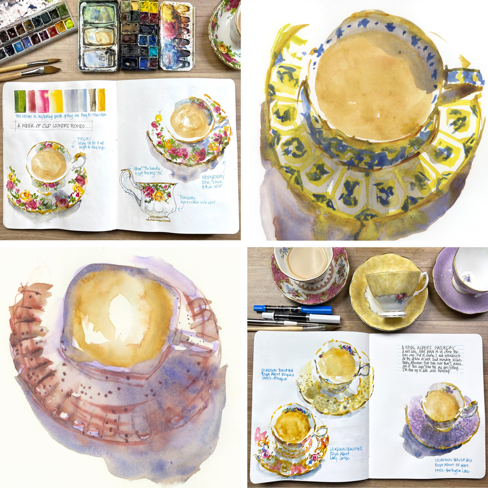 My Entire Teapot Collection - in coloured pencils - Liz Steel : Liz Steel