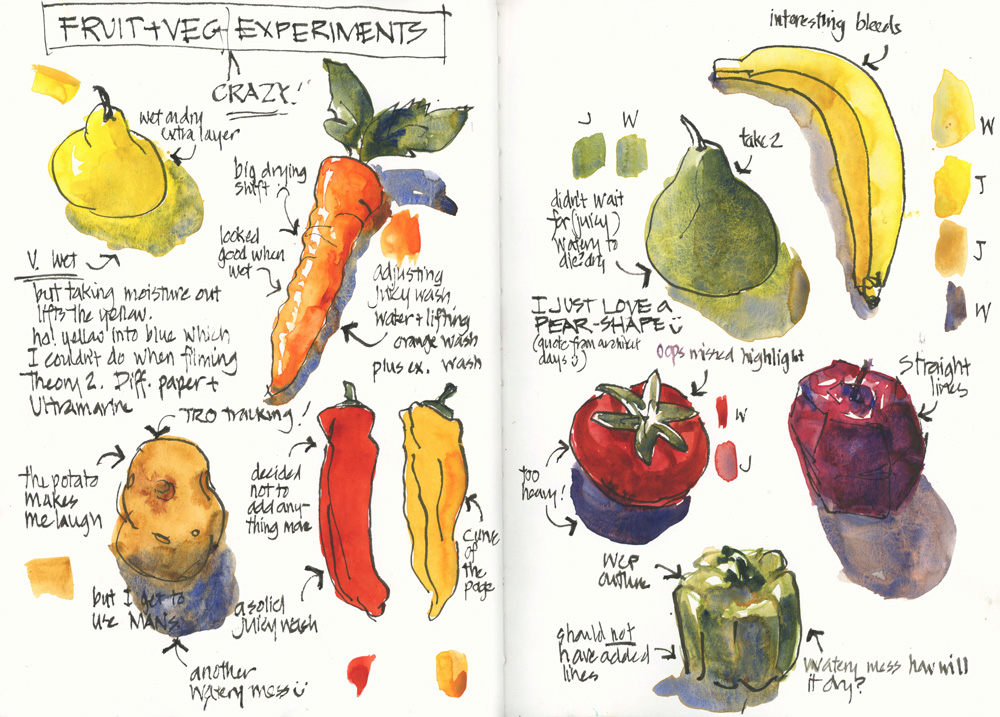 Super fun watercolour experiments sketching fruit and veg - Liz Steel : Liz  Steel